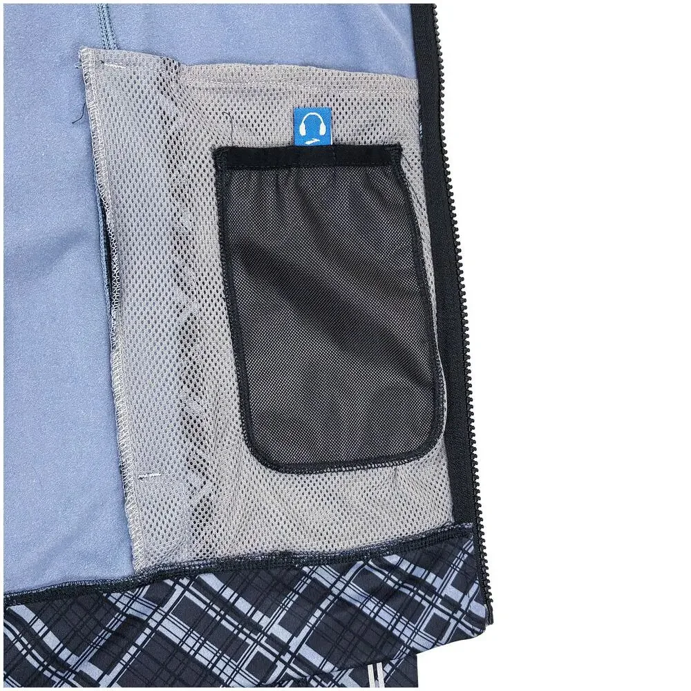 Brooks Running Jacket Men S Black Blue Plaid Hooded Windbreaker Lightweight Rain